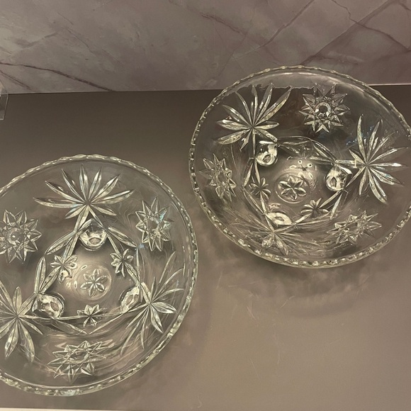 Set Of 2 Vintage Antique Star of David Clear Glass Footed Candy Fruit Bowls Dish - Picture 1 of 10